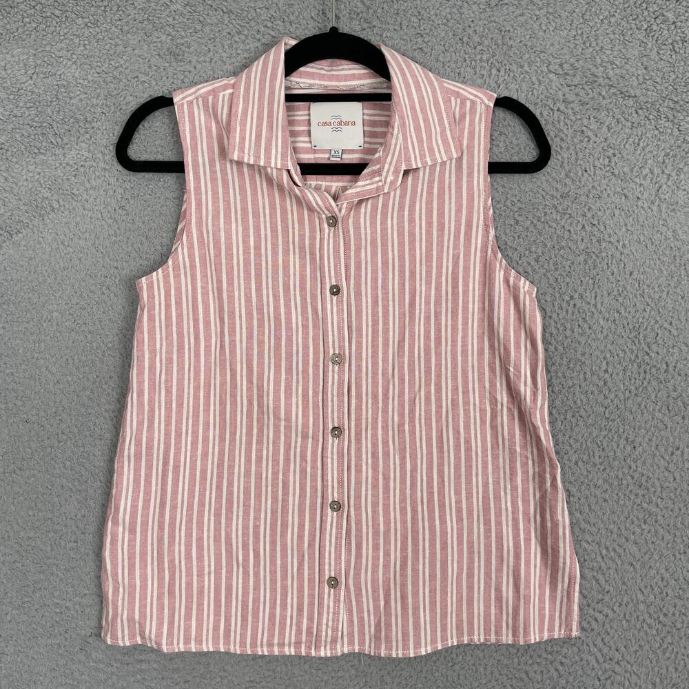 Casa Cabana Shirt Womens XS Pink White Striped Sleeveless Button Up Summer Top